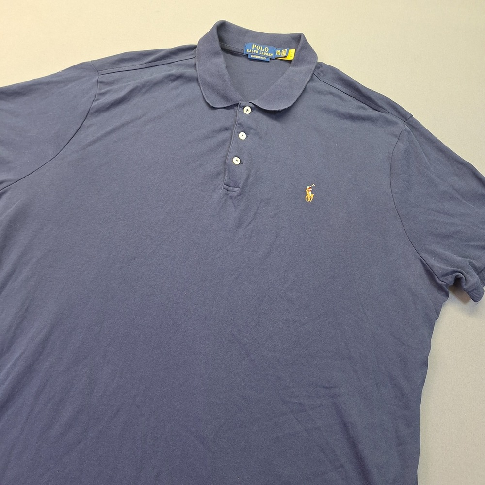 Polo Ralph Lauren Mens XXL Custom Slim Fit Navy Blue Short Sleeve Polo Shirt